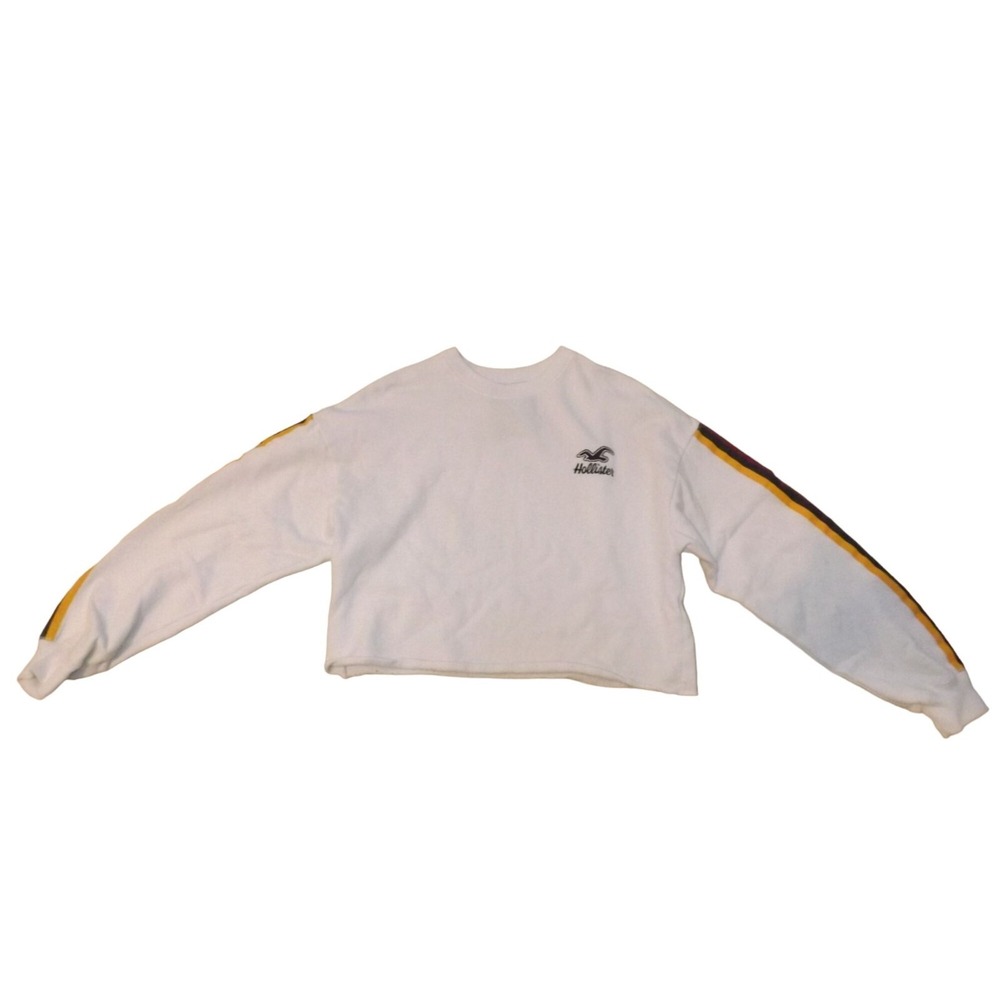 Hollister Crop Top Womens Sz S White Long Sleeve Pullover Sweatshirt Streetwear